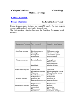 College of Medicine Microbiology Medical Mycology