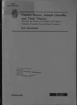 And Their Theory: Throughthe Prism of Liouville's 1837 Paper 'Solution Nouvelle D'un Problème D'analyse...' Ericburniston