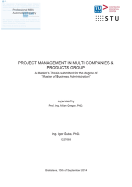 Project Management in Multi Companies & Products Group