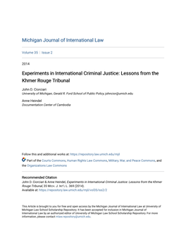 Experiments in International Criminal Justice: Lessons from the Khmer Rouge Tribunal