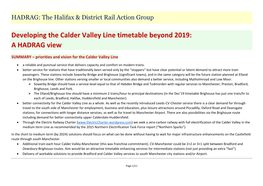 Developing the Calder Valley Line Timetable Beyond 2019: a HADRAG View