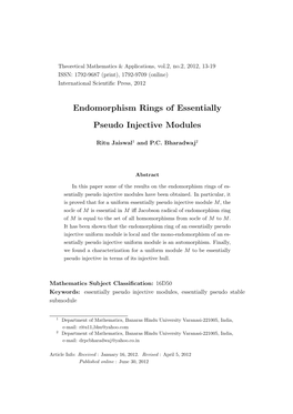 Endomorphism Rings of Essentially Pseudo Injective Modules