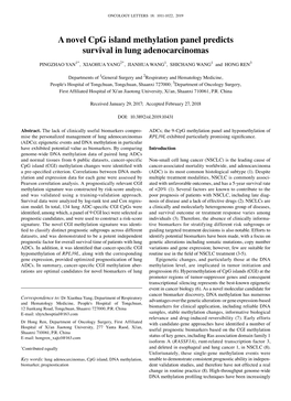 A Novel Cpg Island Methylation Panel Predicts Survival in Lung Adenocarcinomas