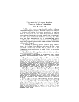 Effects of the Michigan Road on Northern Indiana, 1830-1860 Leon M