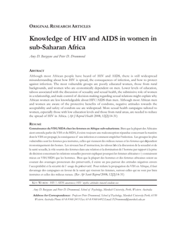 Knowledge of HIV and AIDS in Women in Sub-Saharan Africa Amy D