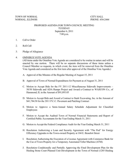 Town of Normal City Hall Normal, Illinois Phone: 454-2444