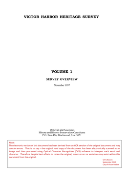 Victor Harbor Heritage Survey Volume 1