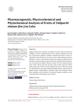 Pharmacognostic, Physicochemical and Phytochemical Analysis of Fruits of Talipariti Elatum (Sw.) in Cuba