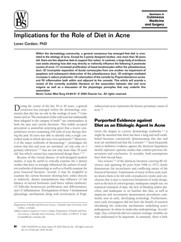 Implications for the Role of Diet in Acne Loren Cordain, Phd