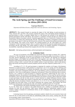 The Arab Spring and the Challenges of Good Governance in Africa (2011-2014)