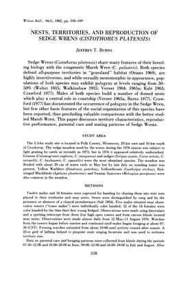 Nests, Territories, and Reproduction of Sedge Wrens (Cistothorus Platensis)