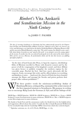 Rimbert's Vita Anskarii and Scandinavian Mission in the Ninth Century