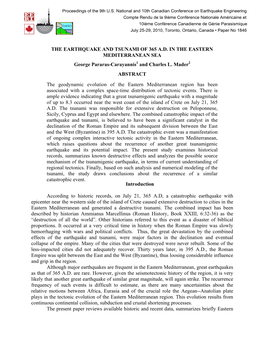 THE EARTHQUAKE and TSUNAMI of 365 A.D. in the EASTERN MEDITERRANEAN SEA George Pararas-Carayannis1 and Charles L