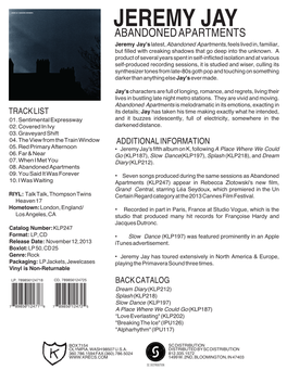 JEREMYABANDONED APARTMENTS JAY Jeremy Jay's Latest, Abandoned Apartments, Feels Lived In, Familiar, but Filled with Creaking Shadows That Go Deep Into the Unknown