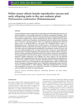 Pollen Source Affects Female Reproductive Success and Early Offspring Traits in the Rare Endemic Plant Polemonium Vanbruntiae