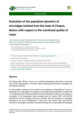 Evaluation of the Population Dynamics of Microalgae Isolated from the State of Chiapas, Mexico with Respect to the Nutritional Quality of Water