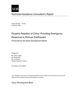 Providing Emergency Response to Sichuan Earthquake (Financed by the Asian Development Bank)
