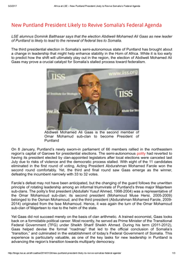 New Puntland President Likely to Revive Somalia's Federal Agenda