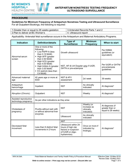 Guidelines for Minimum Frequency of Antepartum Nonstress Testing and Ultrasound Surveillance WW.04.04A