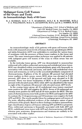 Malignant Germ Cell Tumors of the Ovary and Testis an Immunohistologic Study of 69 Cases R