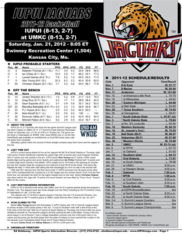 IUPUI (8-13, 2-7) at UMKC (8-13, 2-7) Saturday, Jan