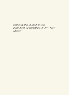 Geology and Ground-Water Resources of Torrance County, New Mexico