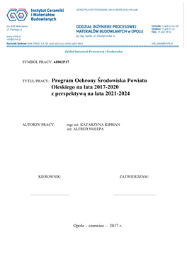 Program Ochrony Środowiska Powiatu Oleskiego Na Lata 2017-2020 Z Perspektywą Na Lata 2021-2024