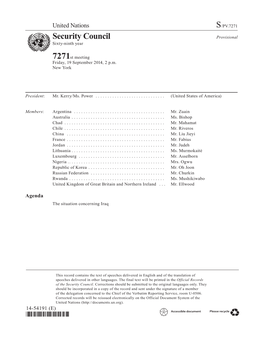 Security Council Provisional Asdf Sixty-Ninth Year 7271St Meeting Friday, 19 September 2014, 2 P.M