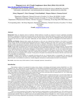 Mugomeri Et Al., Afr J Tradit Complement Altern Med. (2016) 13(1):143-156