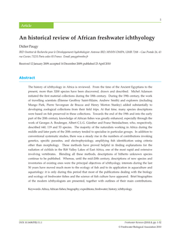An Historical Review of African Freshwater Ichthyology