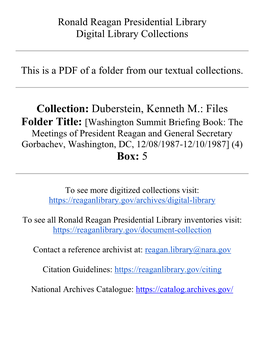 Collection: Duberstein, Kenneth M.: Files Box: 5