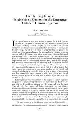 The Thinking Primate: Establishing a Context for the Emergence of Modern Human Cognition1