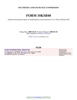 FLIGHT INTERNATIONAL GROUP INC (Form: 10KSB40, Filing Date