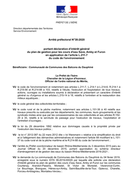 Arrêté Préfectoral N°38-2020 Portant Déclaration D'intérêt Général Du