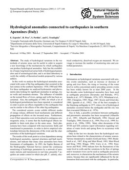 Hydrological Anomalies Connected to Earthquakes in Southern Apennines (Italy)