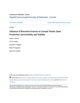 Influence of Biocontrol Insects on Canada Thistle: Seed Production, Germinability, and Viability