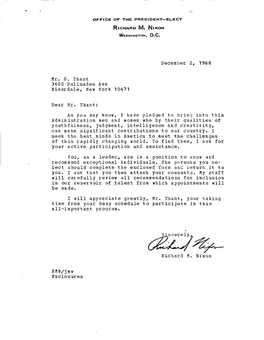 December 2, 1968 Mr. D. Thant 3600 Palisades Ave Riverdale, New York 10471 Dear Mr, Thant: As You May Know, I Have Pledged to Br