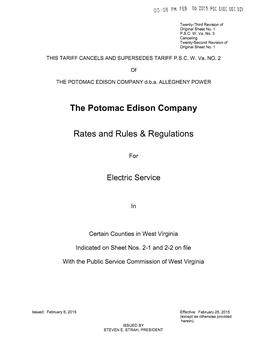 The Potomac Edison Company Rates and Rules & Regulations