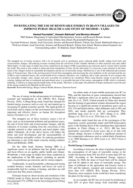 Investigating the Use of Renewable Energy in Iran's Villages to Improve Public Health (Case Study of Meybod - Yazd)