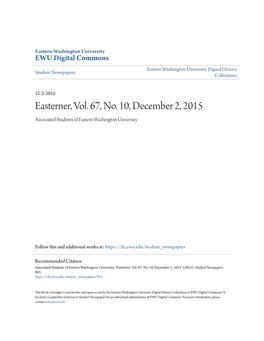 Easterner, Vol. 67, No. 10, December 2, 2015 Associated Students of Eastern Washington University