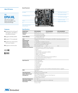 EPIA ML VIA VT8235M South Bridge Mini-ITX C3®/Eden™ 2 X IDE ATA 133/100 Board with MPEG-2 for USB 2.0 DDR266 SDRAM DIMM Entry-Level Design PCI