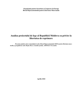 Analiza Proiectului De Lege Al Republicii Moldova Cu Privire La Libertatea De Exprimare