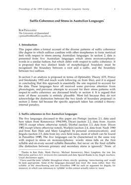 Suffix Coherence and Stress in Australian Languages*