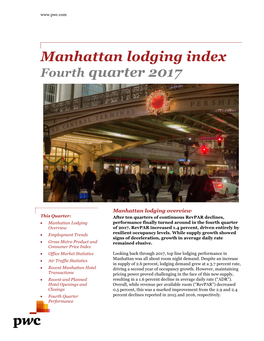 Manhattan Lodging Index Fourth Quarter 2017