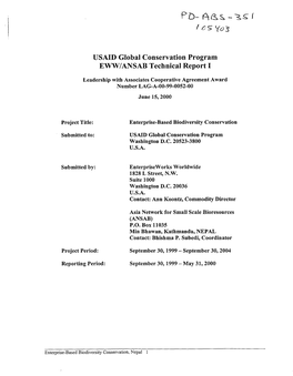 USAID Global Conservation Program EWW/ANSAB Technical Report I