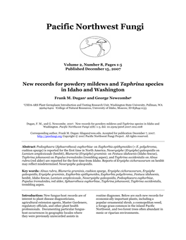 New Records for Powdery Mildews and Taphrina Species in Idaho and Washington