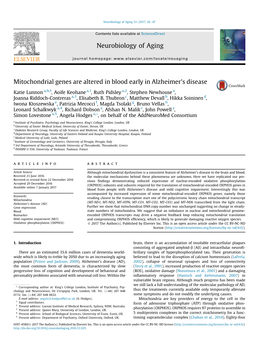 Mitochondrial Genes Are Altered in Blood Early in Alzheimer's Disease