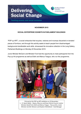 NOVEMBER 2015 SOCIAL ENTERPRISE EXHIBITS in PARLIAMENT BUILDINGS 'POP up ART'