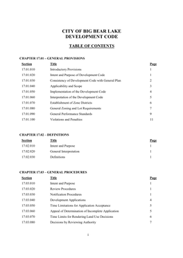 City of Big Bear Lake Development Code