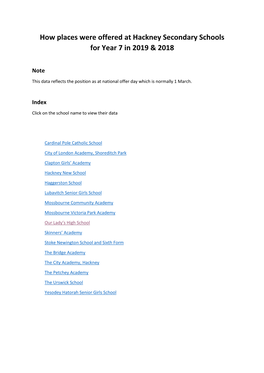 How Places Were Offered at Hackney Secondary Schools for Year 7 in 2019 & 2018